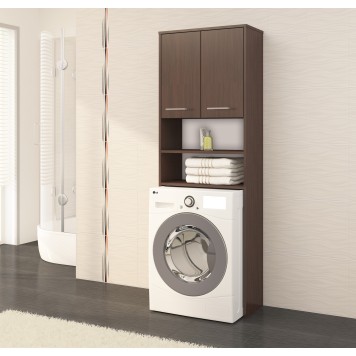Meuble machine a laver 2 portes Marron 4 étagères 64x30x180 cm