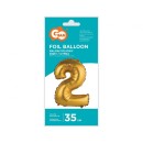Number Gold Matt Gold number 2 mini foil balloon 35 cm