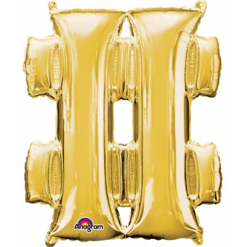 Number Gold, Gold mini foil balloon hashtag icon 33 cm