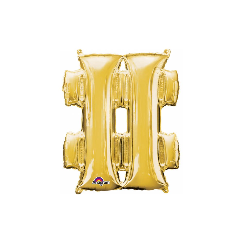 Number Gold, Gold mini foil balloon hashtag icon 33 cm