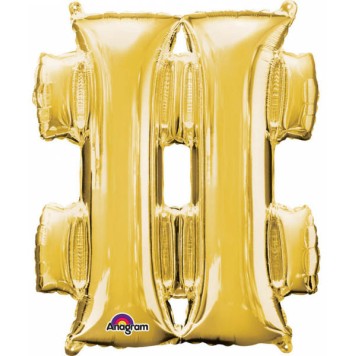 Number Gold, Gold mini foil balloon hashtag icon 33 cm