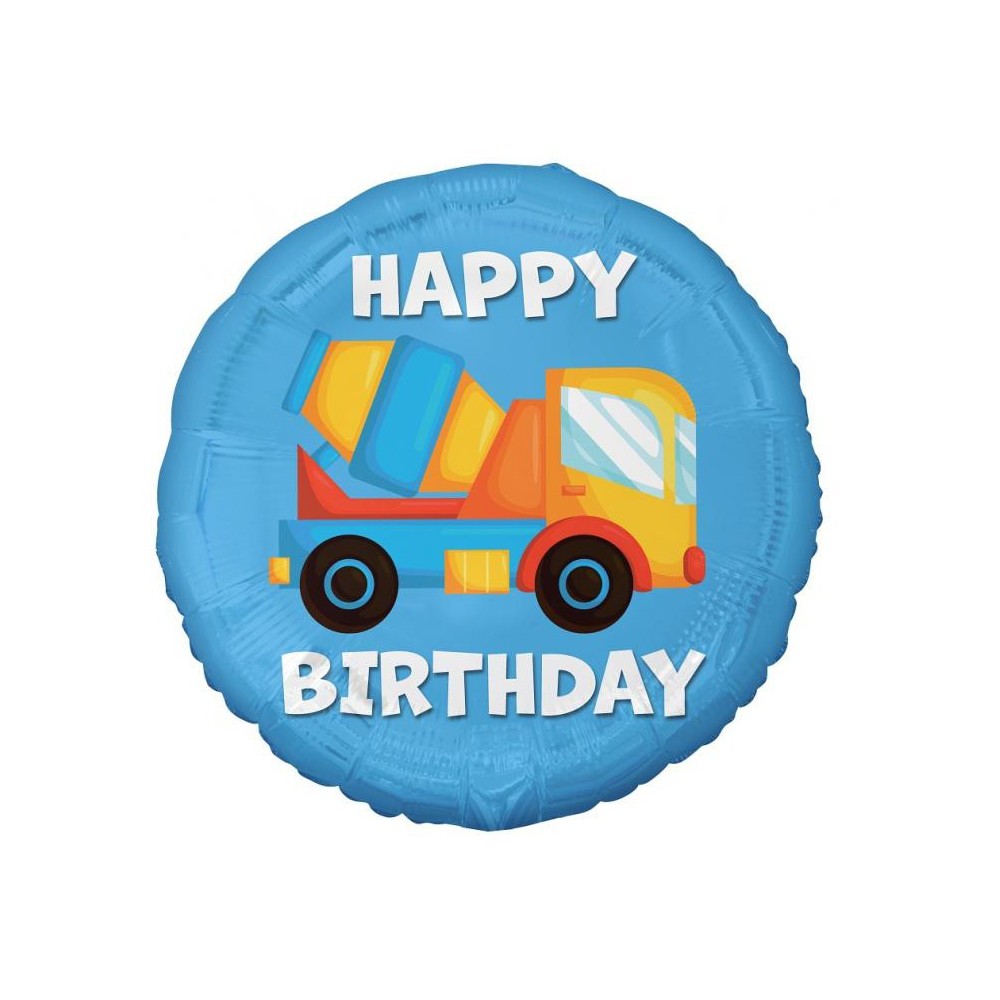 Vehicle Concrete Mixer Concrete Mixer Happy Birthday Foil Balloon 36 cm