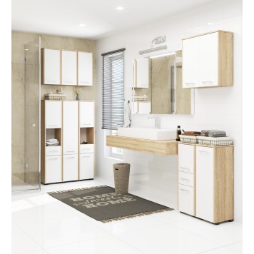 Meuble machine a laver 2 portes Blanc Bois 4 étagères 64x30x180 cm
