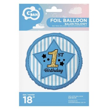 First Birthday Blue foil balloon 36 cm