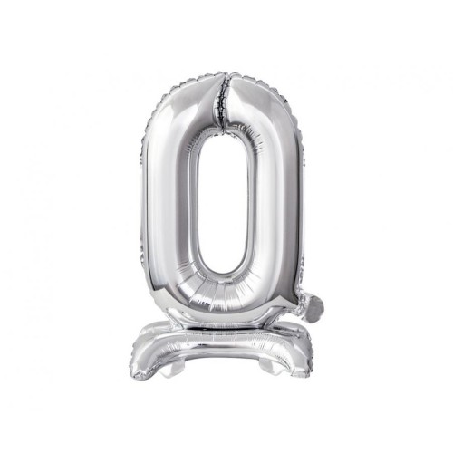 Number B&C Silver Silver mini number 0 foil balloon with base 38 cm