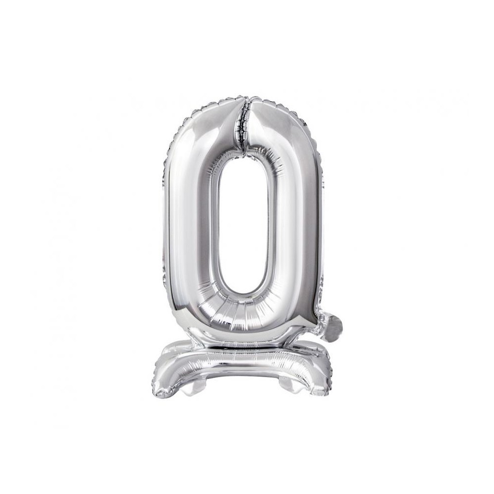 Number B&C Silver Silver mini number 0 foil balloon with base 38 cm