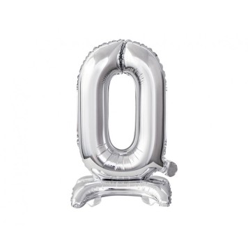 Number B&C Silver Silver mini number 0 foil balloon with base 38 cm