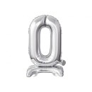 Number B&C Silver Silver mini number 0 foil balloon with base 38 cm
