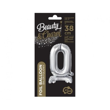 Number B&C Silver Silver mini number 0 foil balloon with base 38 cm
