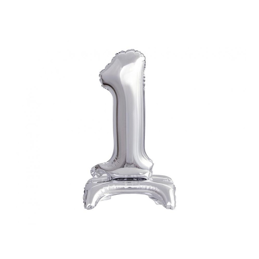 Number B&C Silver Silver mini number 1 foil balloon with base 38 cm