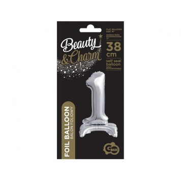 Number B&C Silver Silver mini number 1 foil balloon with base 38 cm