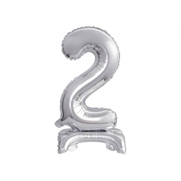 Number B&C Silver Silver Mini Number 2 Foil Balloon with Stand 38 cm