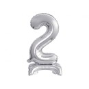 Number B&C Silver Silver Mini Number 2 Foil Balloon with Stand 38 cm