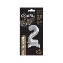 Number B&C Silver Silver Mini Number 2 Foil Balloon with Stand 38 cm