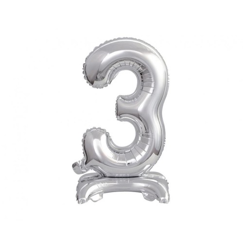 Number B&C Silver Silver mini number 3 foil balloon with base 38 cm