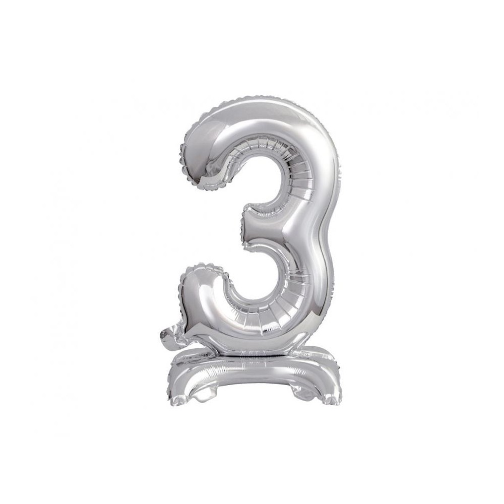 Number B&C Silver Silver mini number 3 foil balloon with base 38 cm