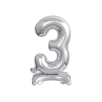 Number B&C Silver Silver mini number 3 foil balloon with base 38 cm