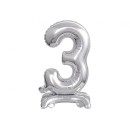 Number B&C Silver Silver mini number 3 foil balloon with base 38 cm