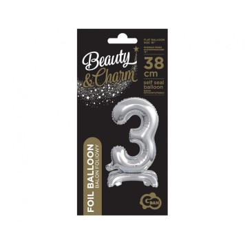 Number B&C Silver Silver mini number 3 foil balloon with base 38 cm