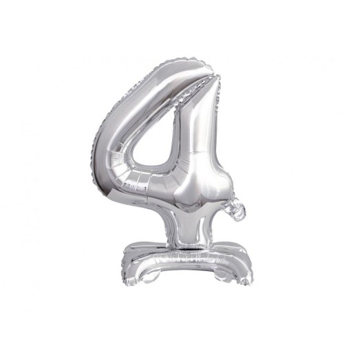 Number B&C Silver Silver Mini Foil Balloon with Base - Number 4, 38 cm