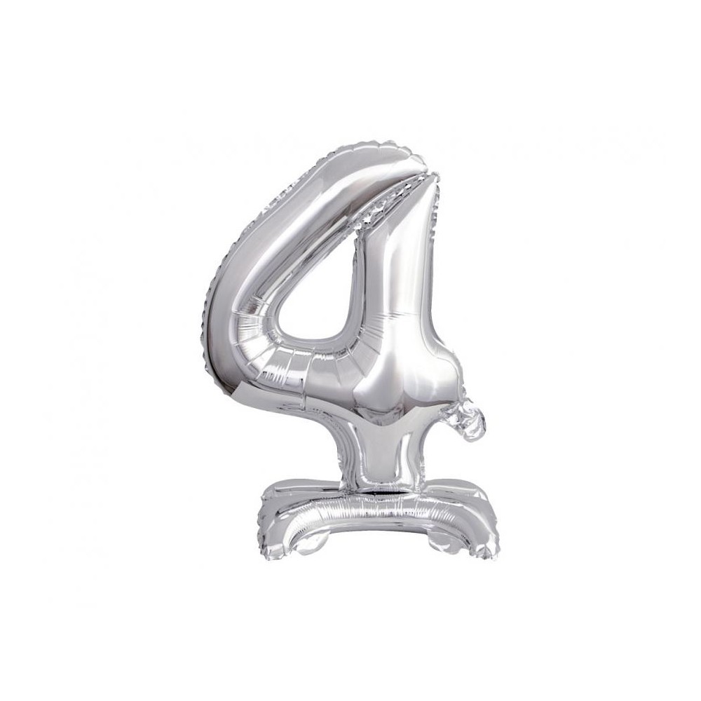 Number B&C Silver Silver Mini Foil Balloon with Base - Number 4, 38 cm