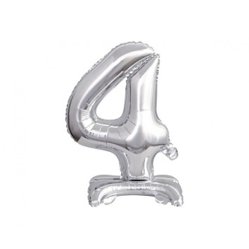 Number B&C Silver Silver Mini Foil Balloon with Base - Number 4, 38 cm