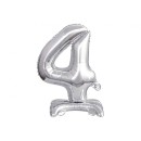 Number B&C Silver Silver Mini Foil Balloon with Base - Number 4, 38 cm