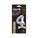 Number B&C Silver Silver Mini Foil Balloon with Base - Number 4, 38 cm