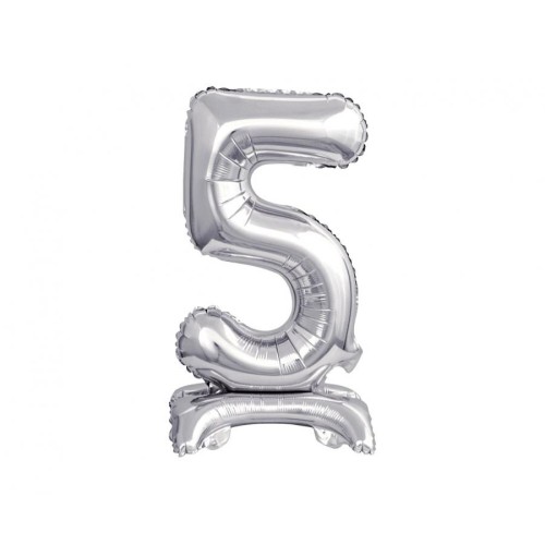 Number B&C Silver Silver mini number 5 foil balloon with base 38 cm