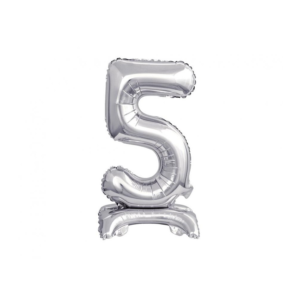 Number B&C Silver Silver mini number 5 foil balloon with base 38 cm