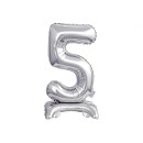 Number B&C Silver Silver mini number 5 foil balloon with base 38 cm