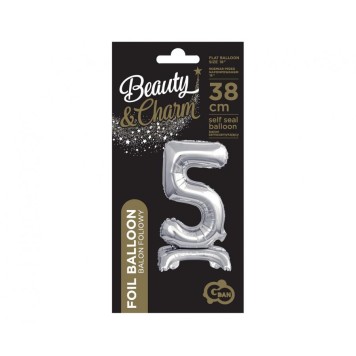 Number B&C Silver Silver mini number 5 foil balloon with base 38 cm