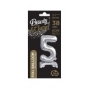 Number B&C Silver Silver mini number 5 foil balloon with base 38 cm