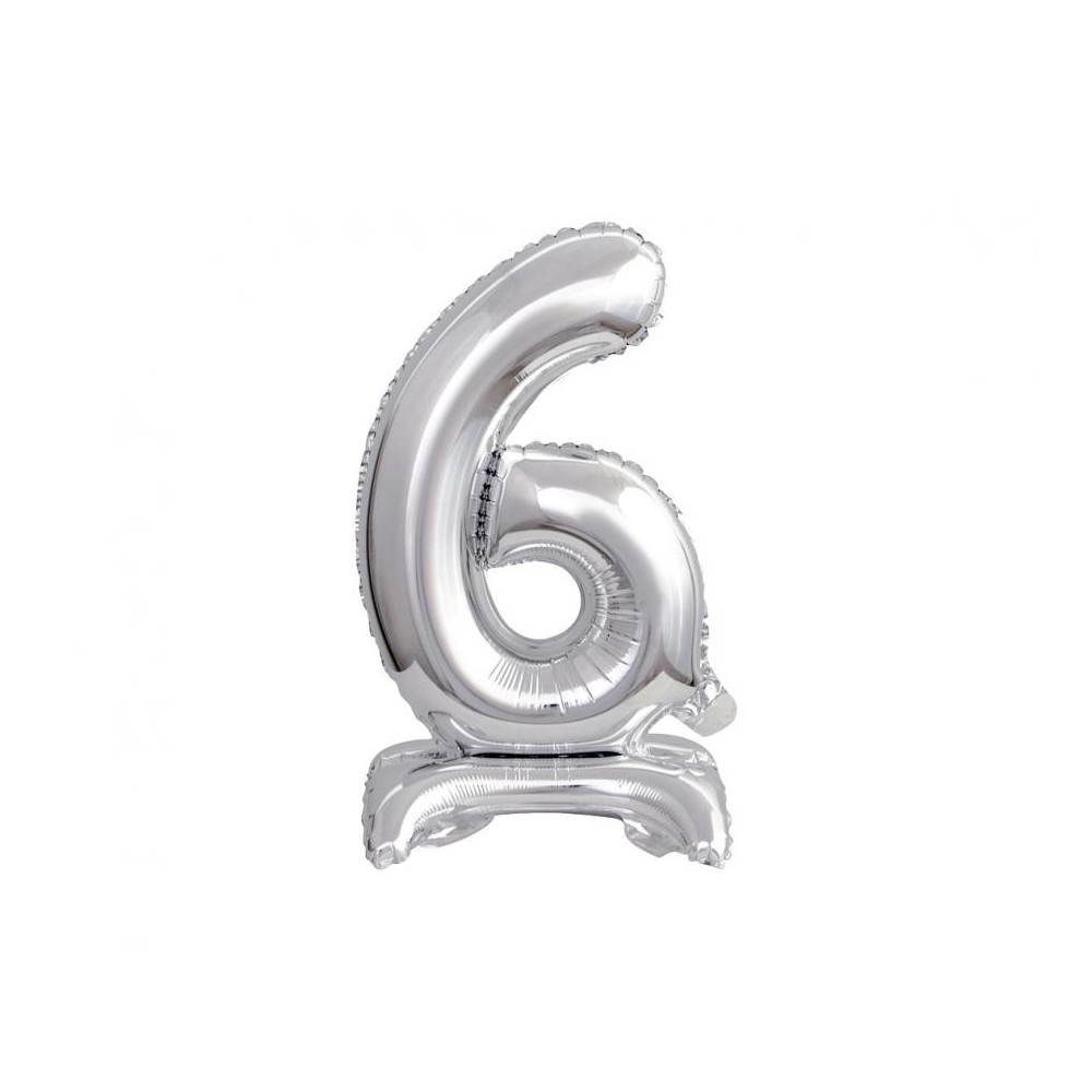 Number B&C Silver Silver mini number 6 foil balloon with base 38 cm