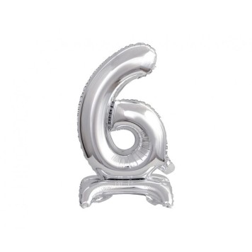Number B&C Silver Silver mini number 6 foil balloon with base 38 cm