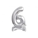 Number B&C Silver Silver mini number 6 foil balloon with base 38 cm