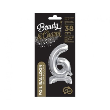 Number B&C Silver Silver mini number 6 foil balloon with base 38 cm