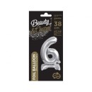 Number B&C Silver Silver mini number 6 foil balloon with base 38 cm