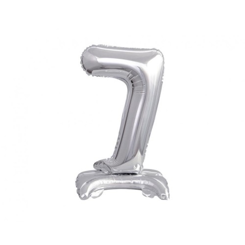 Number B&C Silver Silver mini number 7 foil balloon with base 38 cm