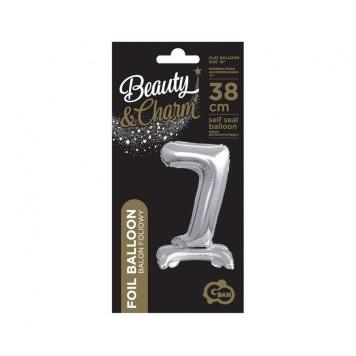 Number B&C Silver Silver mini number 7 foil balloon with base 38 cm