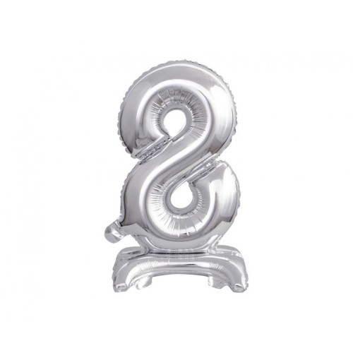 Number B&C Silver Silver mini number 8 foil balloon with base 38 cm