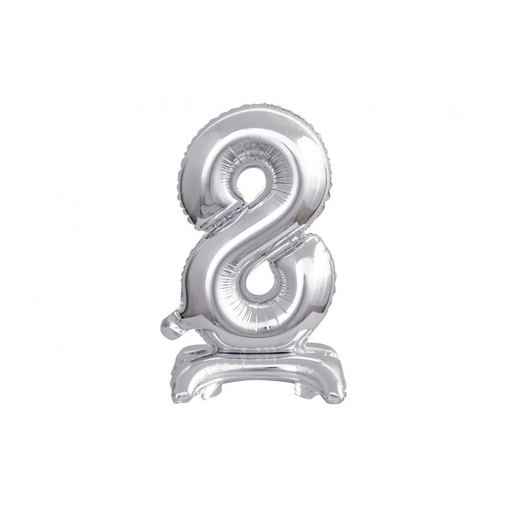 Number B&C Silver Silver mini number 8 foil balloon with base 38 cm