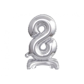 Number B&C Silver Silver mini number 8 foil balloon with base 38 cm