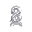 Number B&C Silver Silver mini number 8 foil balloon with base 38 cm