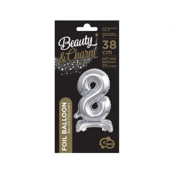 Number B&C Silver Silver mini number 8 foil balloon with base 38 cm