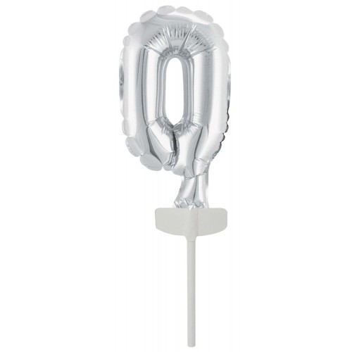 Number Silver, Silver 0 number foil balloon for cake 13 cm