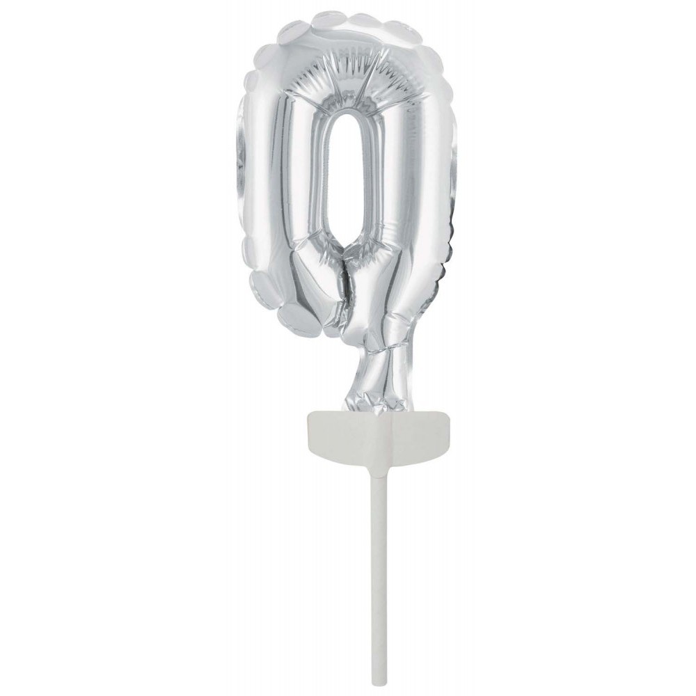 Number Silver, Silver 0 number foil balloon for cake 13 cm