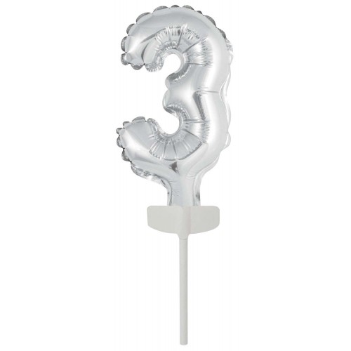 Number Silver, Silver Number 3 Foil Balloon for Cake 13 cm