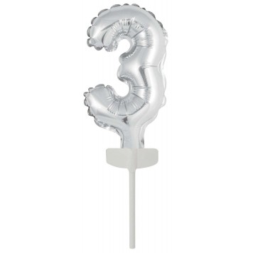 Number Silver, Silver Number 3 Foil Balloon for Cake 13 cm