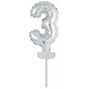 Number Silver, Silver Number 3 Foil Balloon for Cake 13 cm